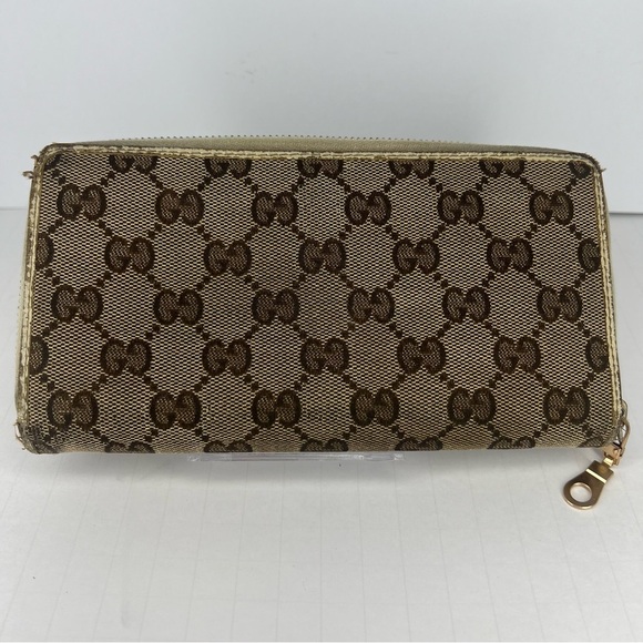 🤎GUCCI Monogram Metal Bar Zip Around Long Wallet Beige Ebony Off White!!🤎 - Picture 3 of 16